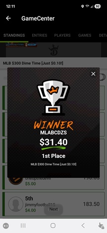 DFS Only — 1st Place DraftKings Win
